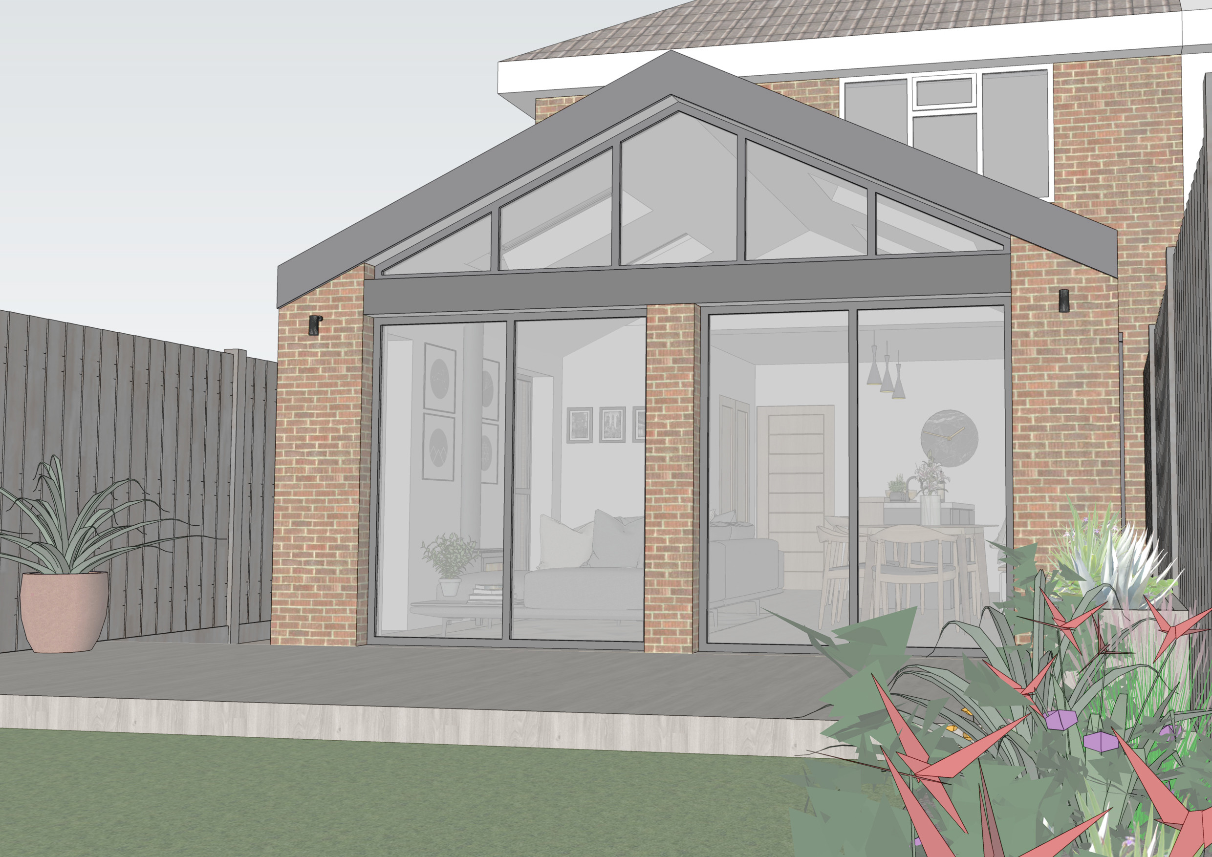 Exterior extension view, Contemporary, Rear gable extension