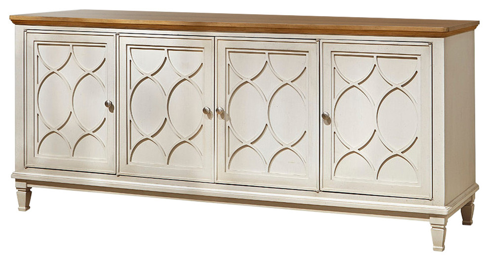 French Modern Light Wood 4 Door Media Console