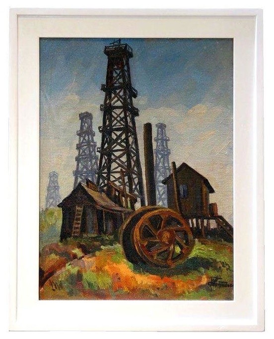 Pre-owned Framed Painting "Oil Dericks" by Ted Christensen