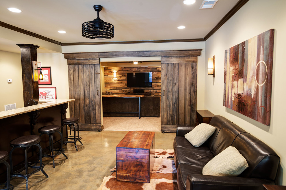 Barn Doors Traditional Basement Atlanta by Green Basements