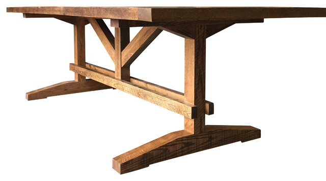Rough Sawn Red Oak Farm Dining Table With Wood Trestle ...