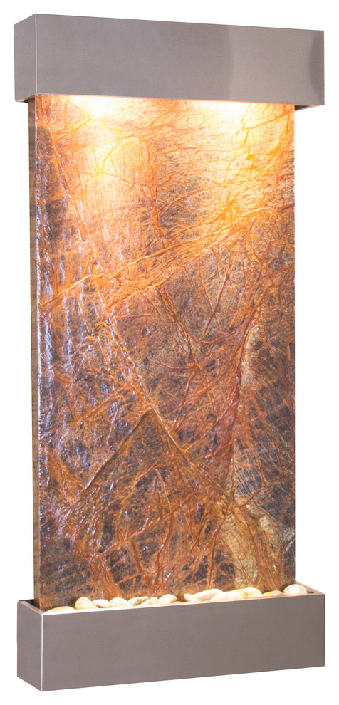 Whispering Creek Water Feature, Brown Marble, Stainless Steel