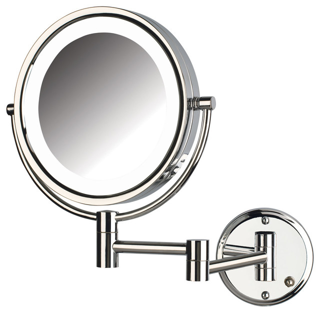 Jerdon Lighted Mirror Direct Wire, 10x Magnifying Lighted Makeup Mirror With Chrome Finish Locking Suction Mount