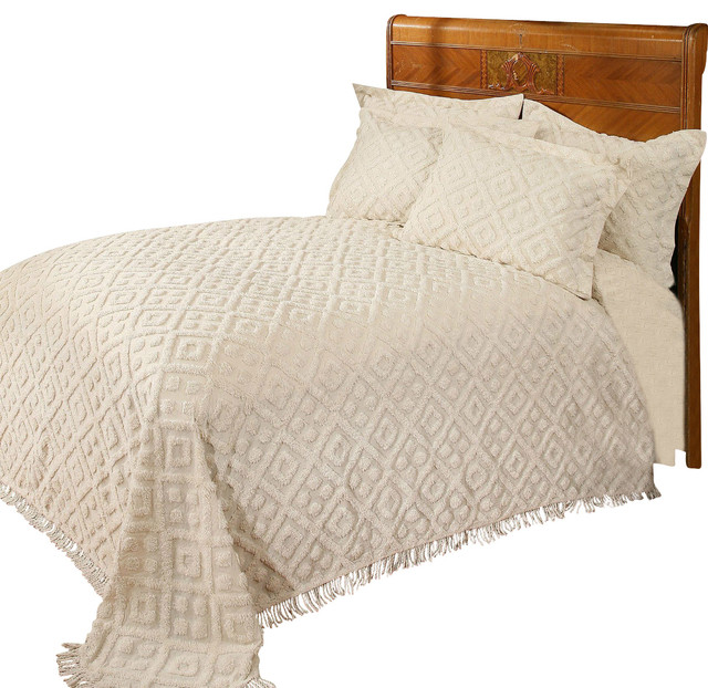 Diamond Tufted Chenille Bedspread and Pillow Sham Set, Twin Traditional Quilts And Quilt