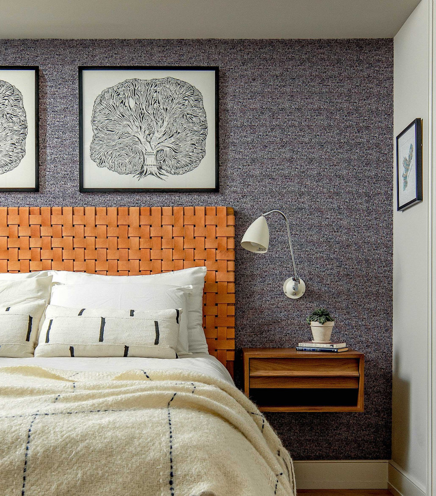 Transitional master wallpaper bedroom photo in Philadelphia with multicolored walls