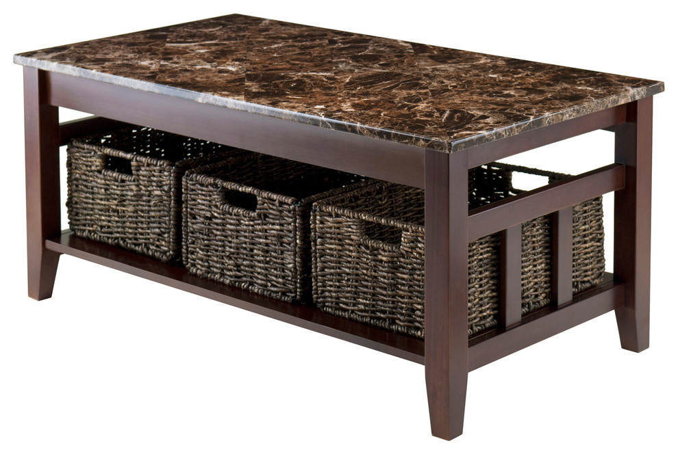 Winsome Zoey Faux Marble Top Coffee Table in Chocolate Tropical