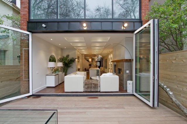 Interior Exterior  Folding Glass  Walls  Modern Patio 