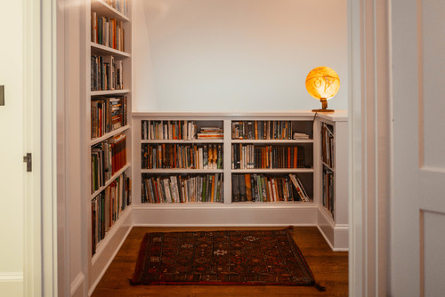 bookcase and reading nook in historic home