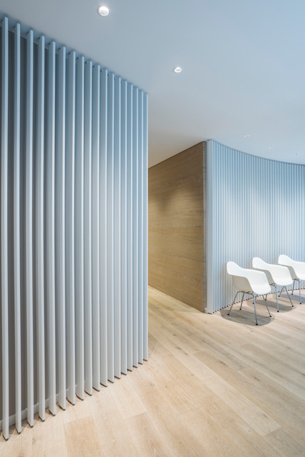 modernes Loft mit Raumtrenner aus Holz-Lamellen - Modern - Flur