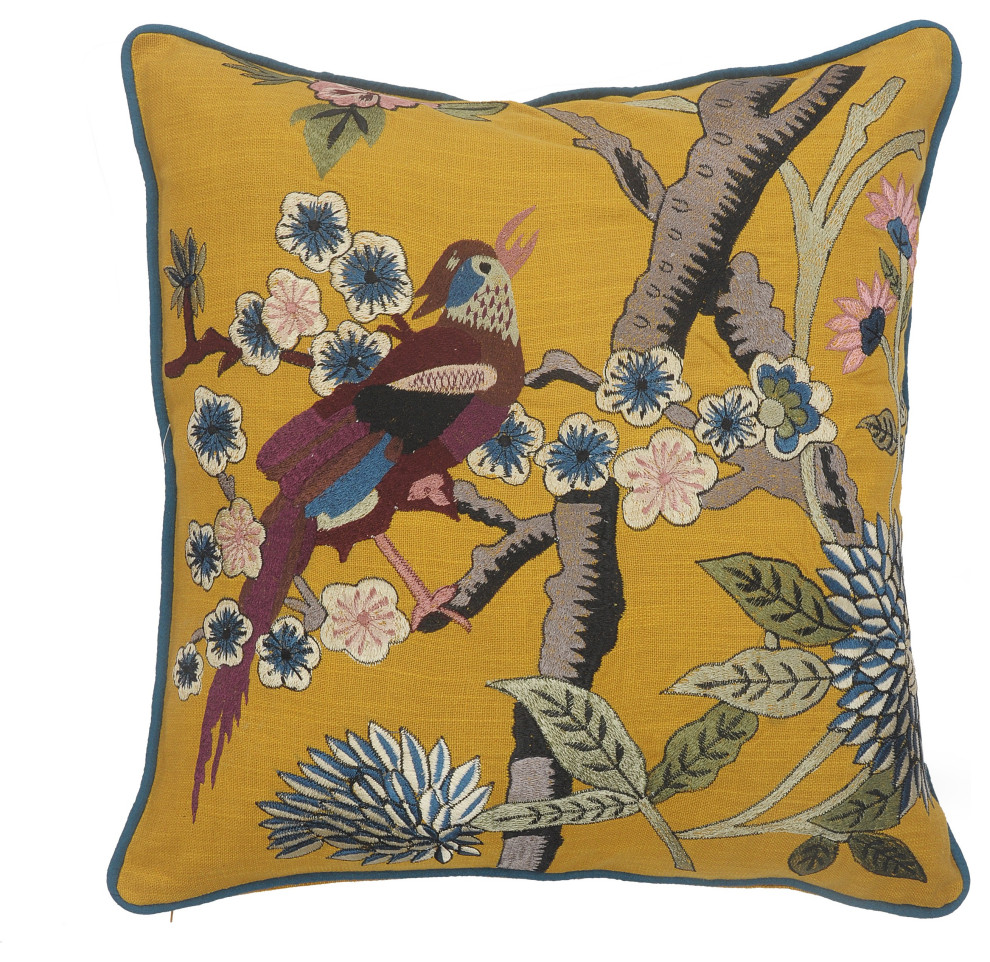 Yellow Bird of Paradise Throw Pillow Contemporary Decorative