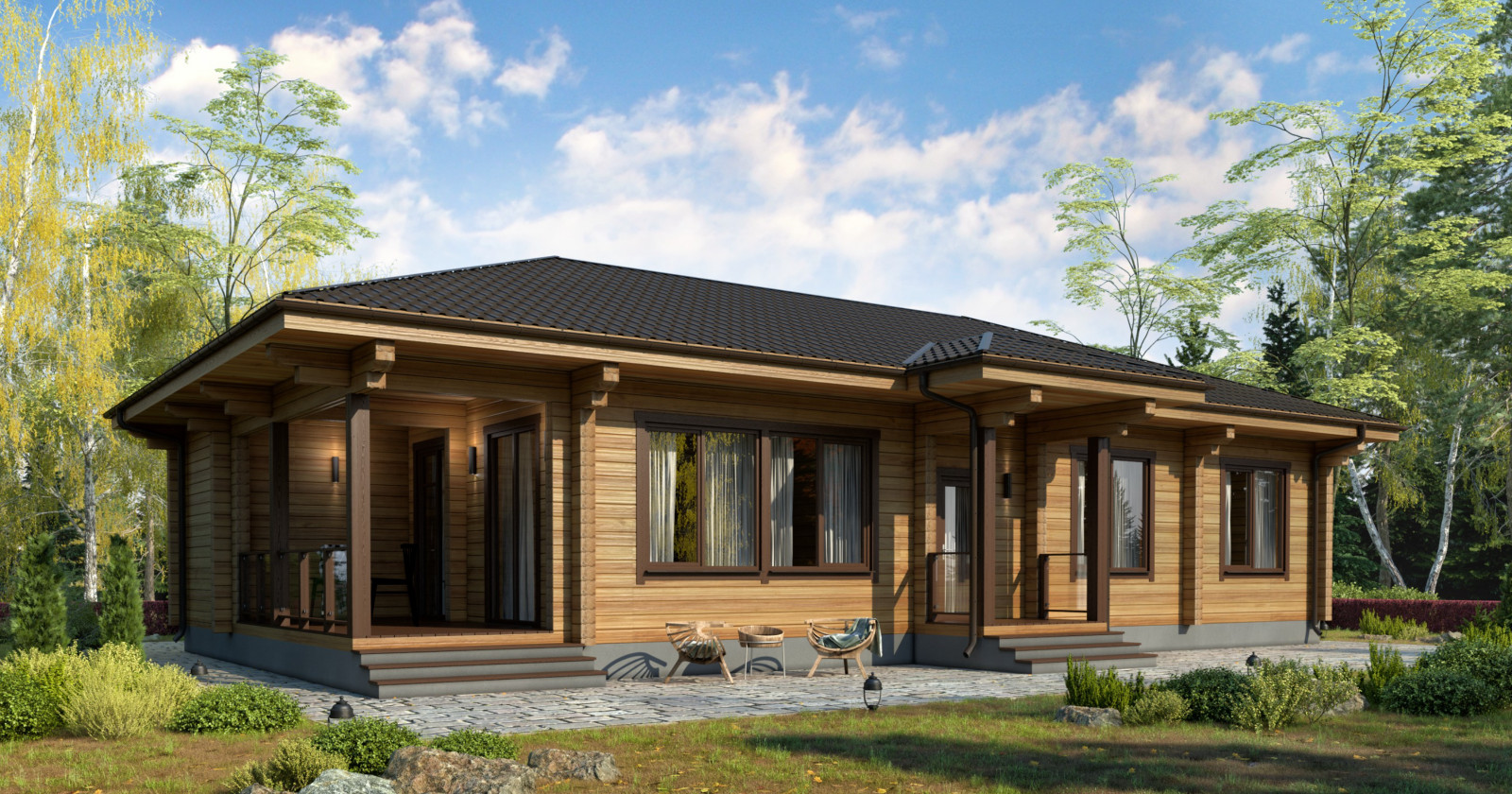 Дом из бруса по проекту 51ПБ