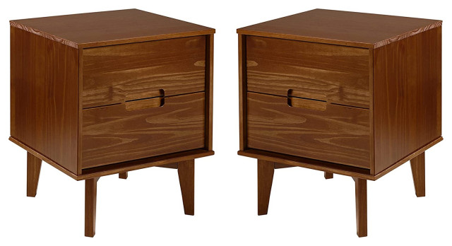 Modern Nightstand, Pine Wood Frame With Tapered Legs & 2 Drawers ...