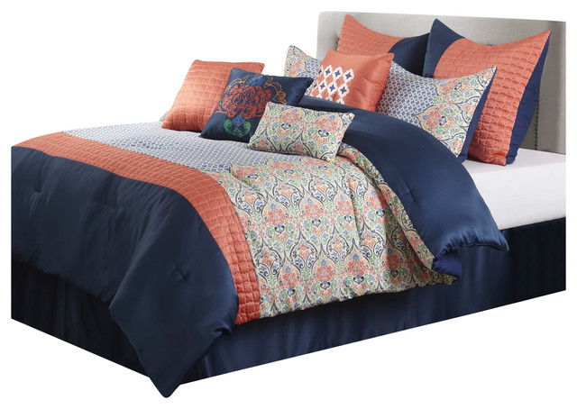 Dascha 10 Piece Comforter Set Blue Coral Queen