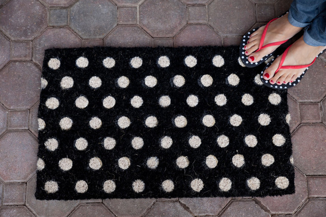 White Polka Dots Mid-Thickness Hand Woven Coir Doormat, 18 x 30 Inch