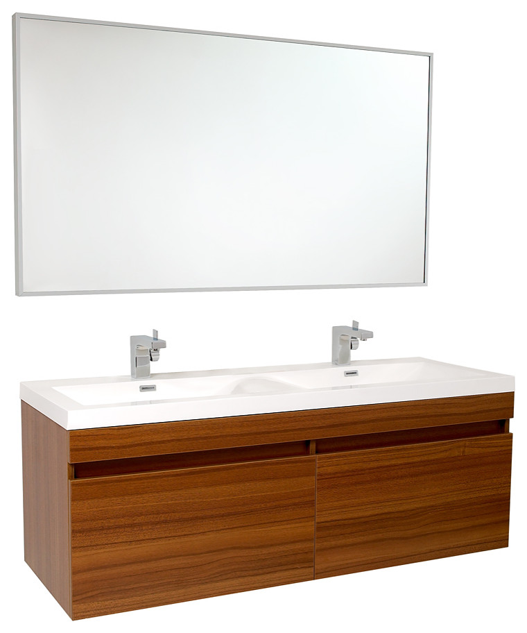 Fresca Largo Teak Modern Bathroom Vanity With Wavy Double Sinks
