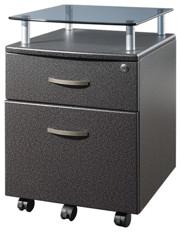 Techni Mobili Rolling Glass Top File Graphite Contemporary