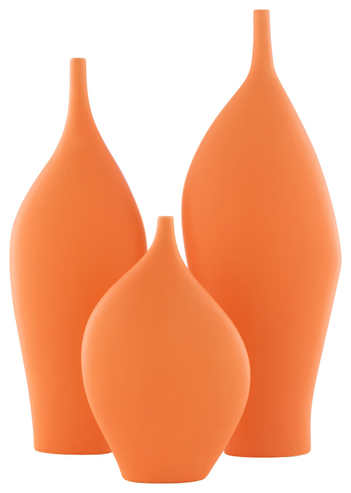 Neo Modern Orange Bottle Neck Vases 3 Piece Set Contemporary Vases By Beyond Design