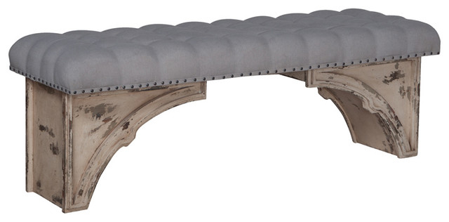 White Gothic Upholstered Bench 21"x60" Farmhouse