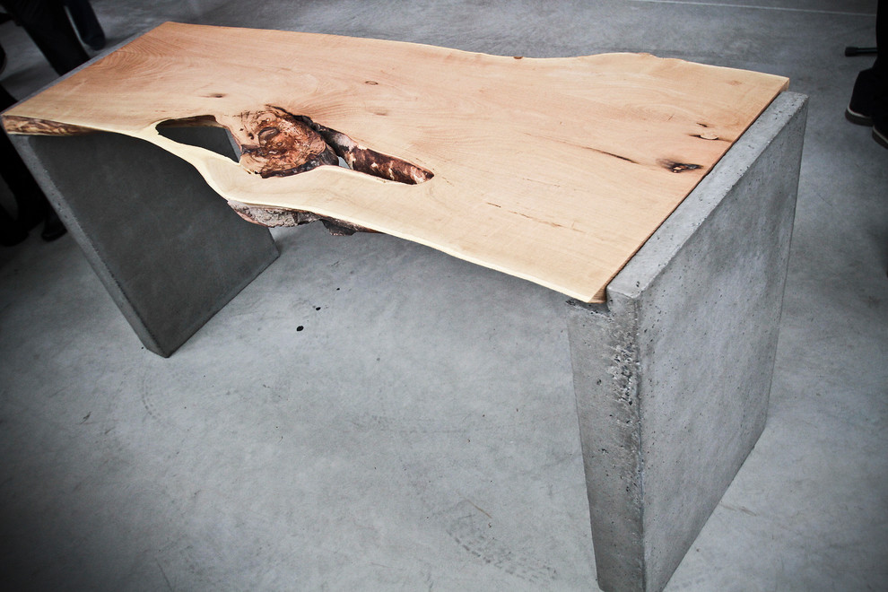 Custom live edge locust office desk on concrete legs
