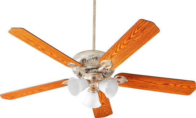 Quorum Chateaux Uni Pack 60 White Linen Ceiling Fan Silver Leaf