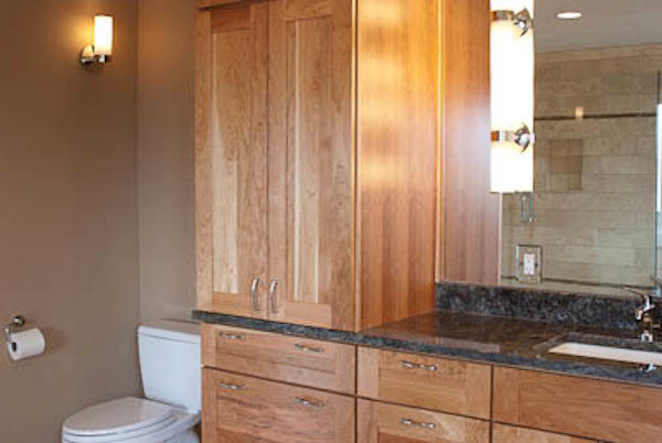 Example of a transitional bathroom design in Denver