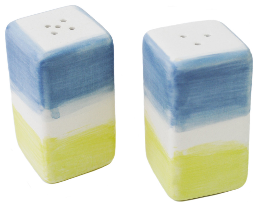 Salt and Pepper Shakers, Chartreuse/Blue