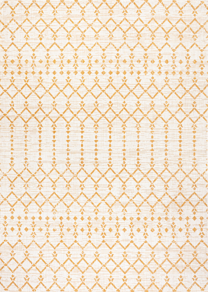 Ourika Moroccan Geometric Indoor/Outdoor Rug, Cream/Yellow, 8x10