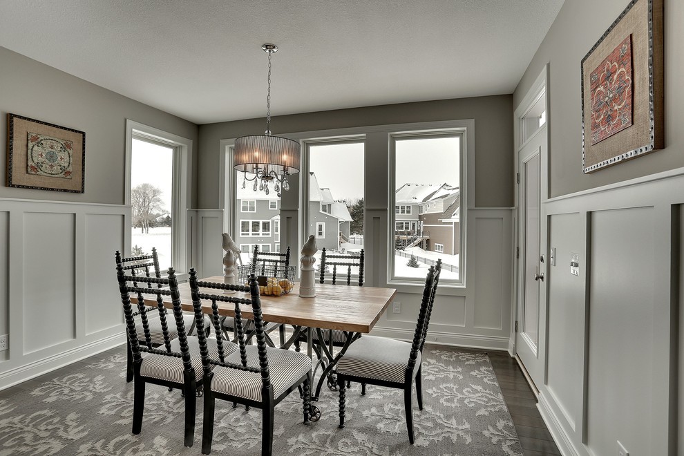 Inspiration for a large transitional kitchen/dining combo in Minneapolis with grey walls and no fireplace.