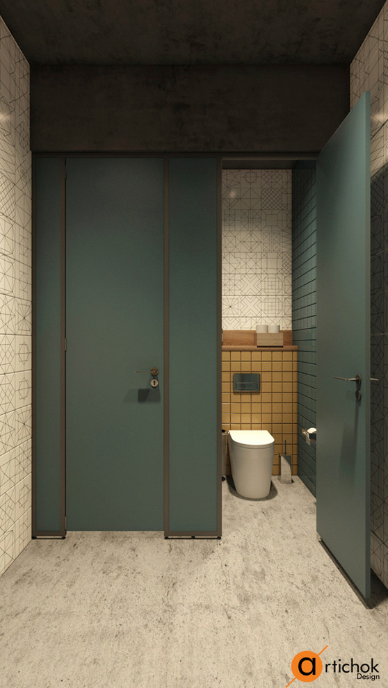 Дизайн корпоративного санузла в тёмном цвете