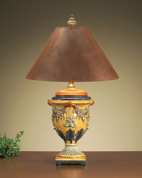 John Richard 32"H Hand-Finished Gold And Green Porcelain Lamp