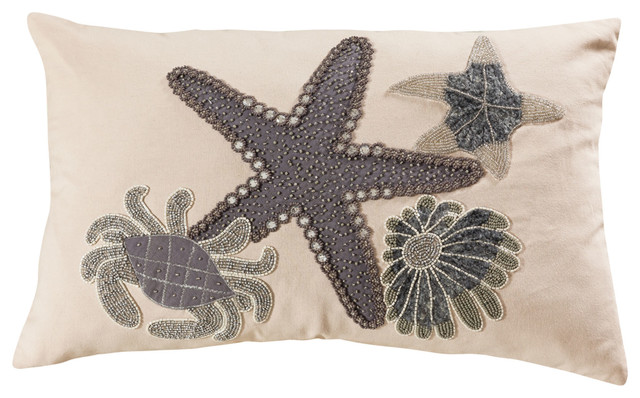 Coastal Treasures Decorative Pillow In Dark Grey White Beach