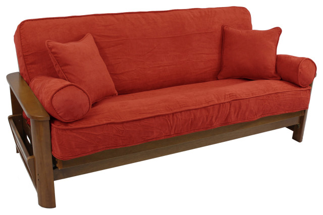 Solid Microsuede Full Futon Cover Set, Cardinal Red