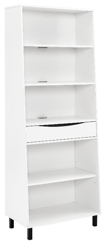 72" Wood Single Drawer Angled Front Bookshelf - Solid White