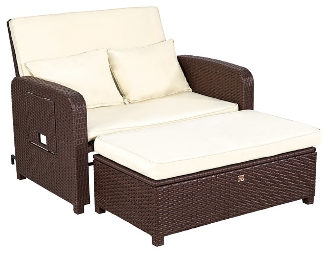 Rattan Wicker Loveseat Sofa Daybed Patio Furniture Lounge Chair 2 Piece Set