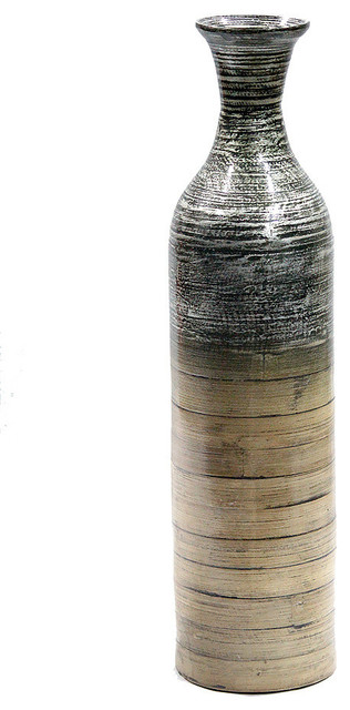 24" Spun Bottle Vase Bamboo, Metallic Silver