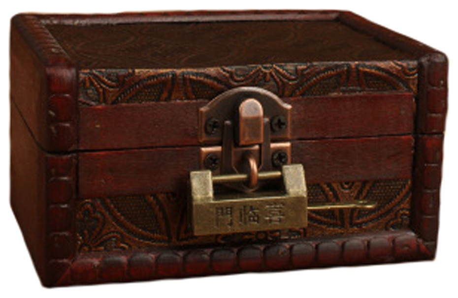 Wooden Vintage Treasure Chest Wood Jewellery Storage Box Case Organiser hm 