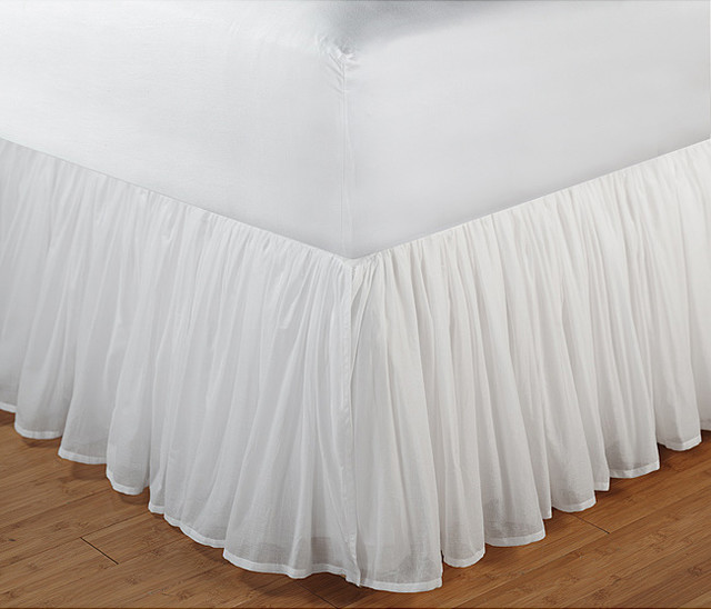White Gathered Cotton Voile 18 Inch Drop Bedskirt With Polyester White Gathered Cotton Voile 18 Inch Drop Bedskirt With Polyester Liner