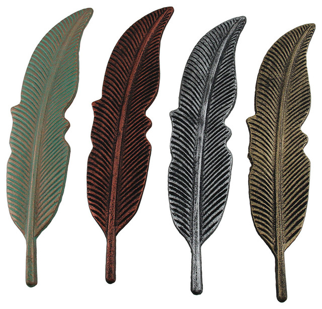 4 Piece Colored Metal Feather Wall Hanging Set Contemporary 4 Piece Colored Metal Feather Wall Hanging Set