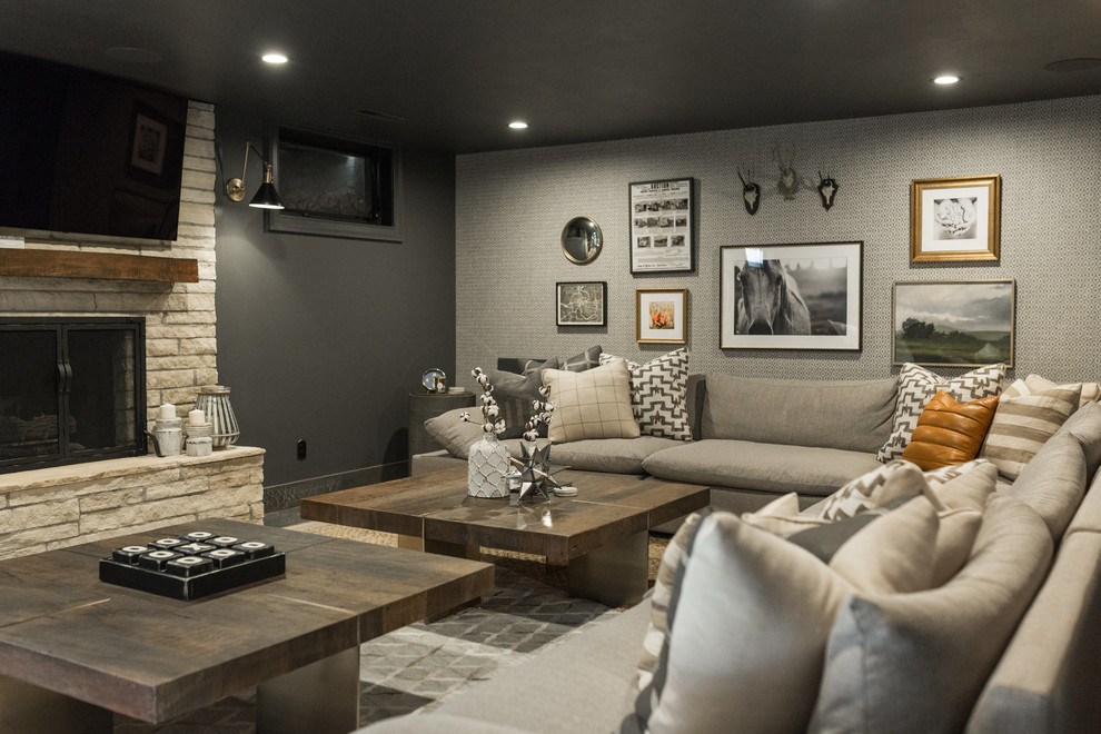 Inspiration for a rustic basement remodel in Cedar Rapids