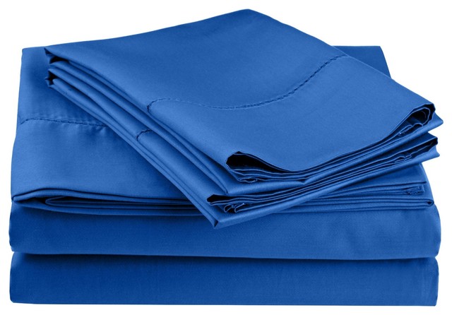 Cotton Rich 600 Thread Count Twin XL Hemstitch Sheet Set - Blue
