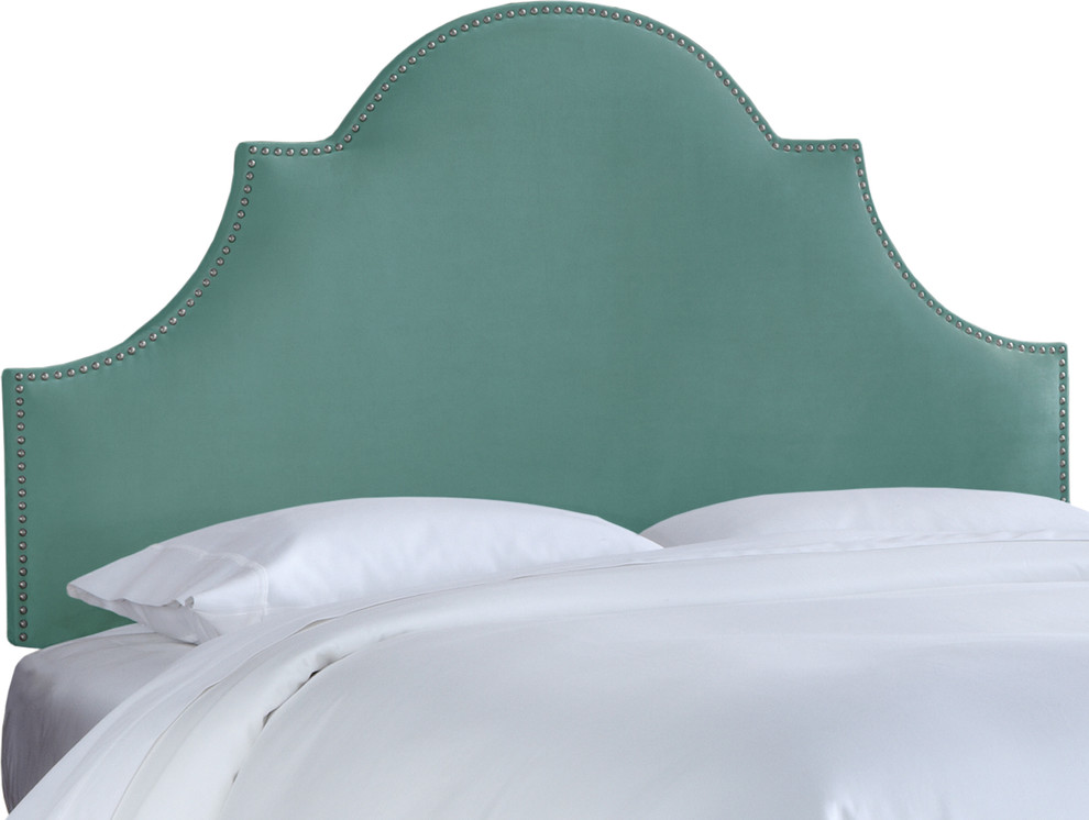 Taylor Nail Button High Arch Notched Headboard, Velvet Caribbean, Twin