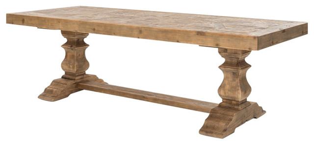 Ellicott Rustic Lodge Bleached Pine Trestle Dining Table Rustic