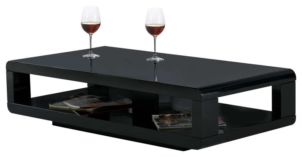 La Casa Lacquer Coffee Table, Glossy Black Transitional Coffee