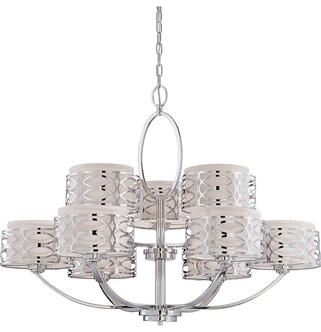 Harlow - 9 Light Chandelier - Polished Nickel Finish with Slate Gray Fabric Shad