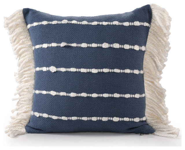 Denver Navy/Ivory Striped Cotton Blend Throw Pillow