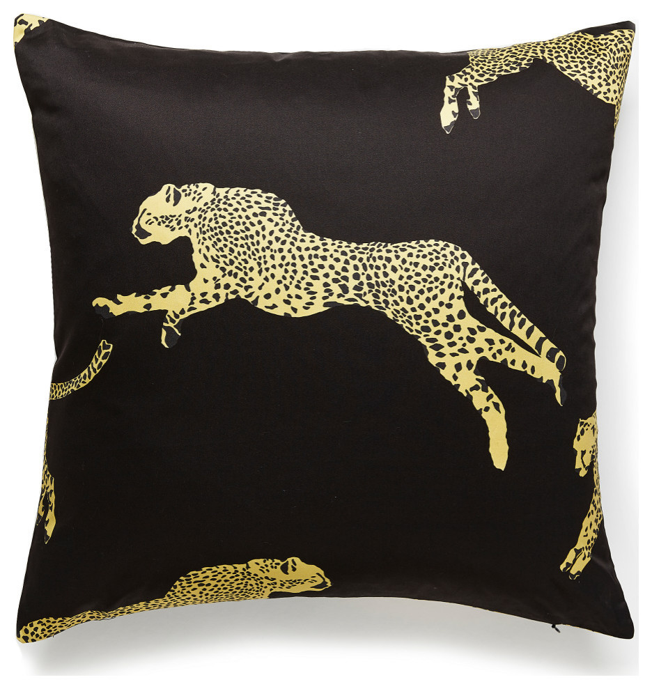 Leaping Cheetah Pillow, Black Magic, 22" X 22"