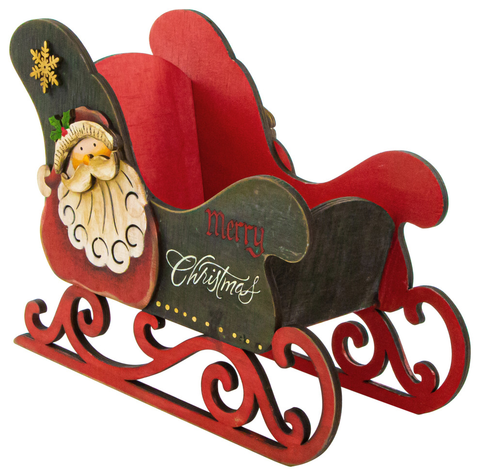 11.5" Santa Claus "Merry Christmas" Sleigh Decoration Modern