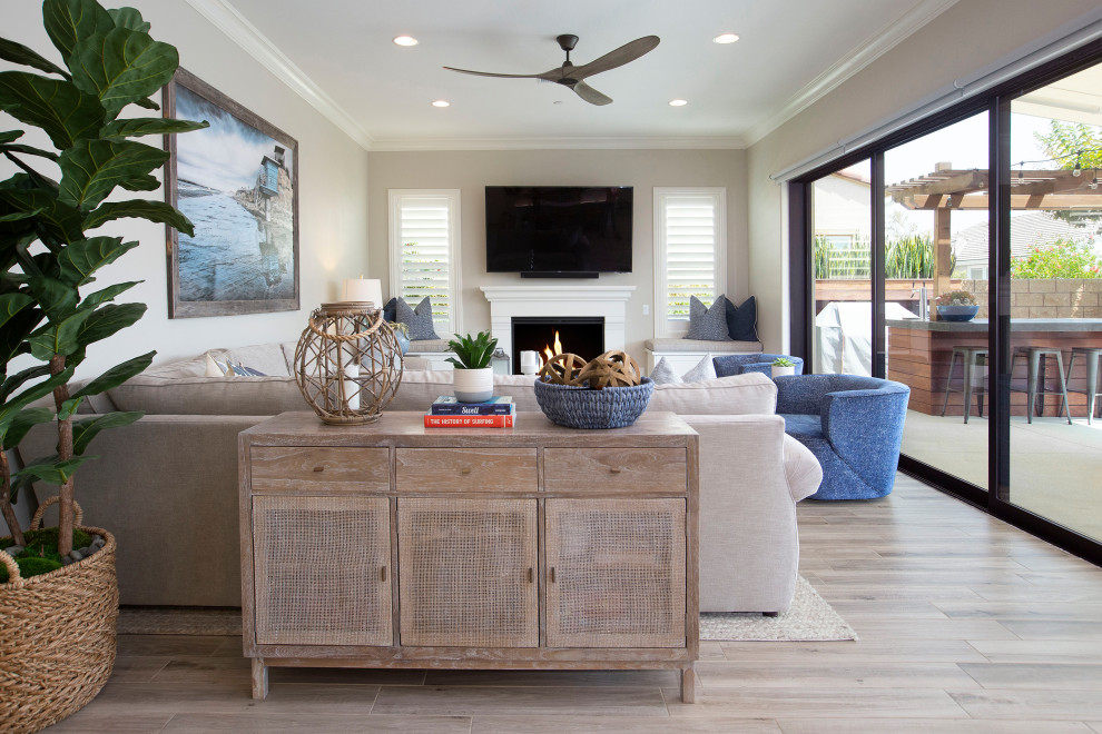 Inspiration for a beach style family room in San Diego.