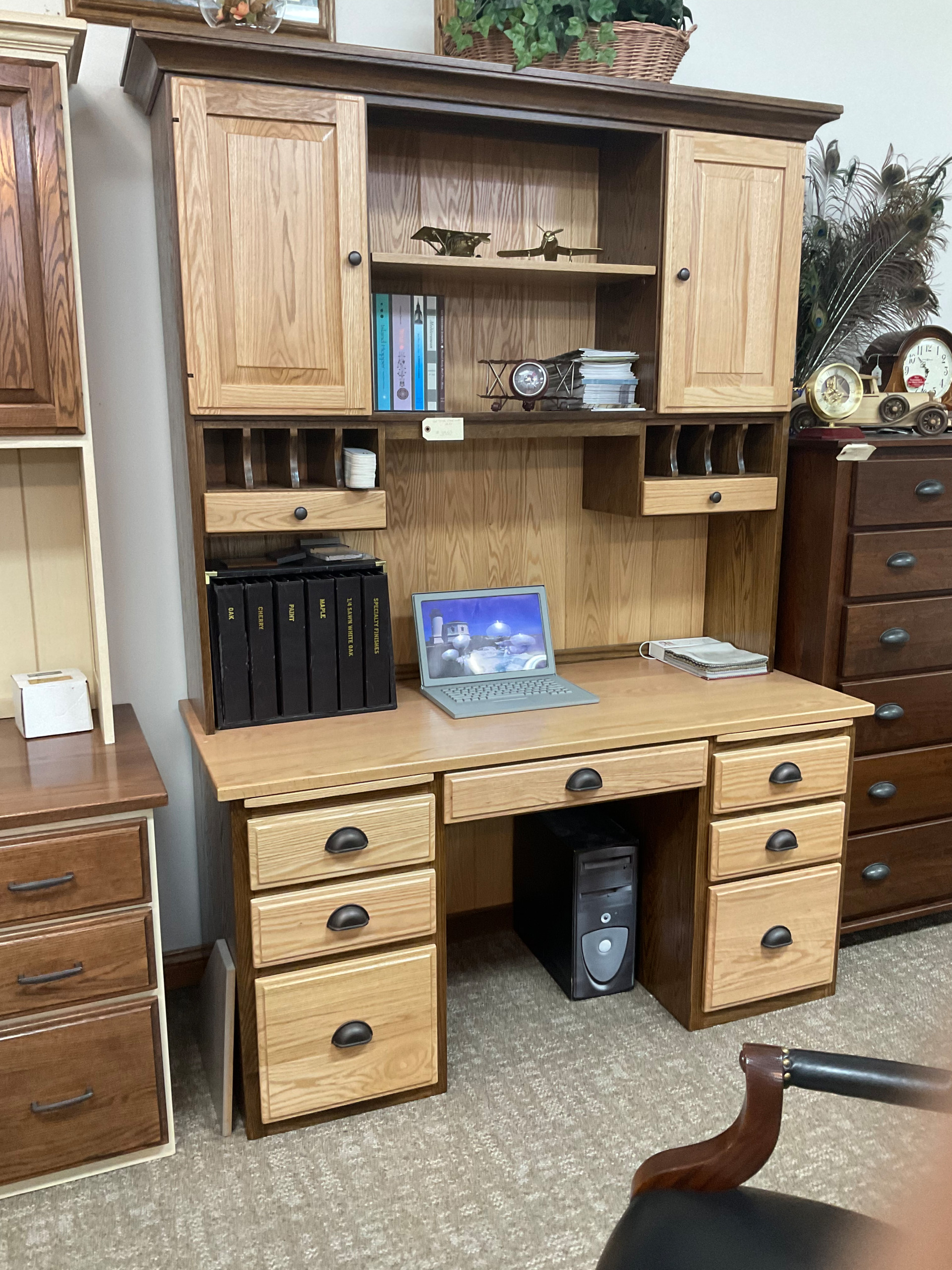 Natural and acorn desk with hutch