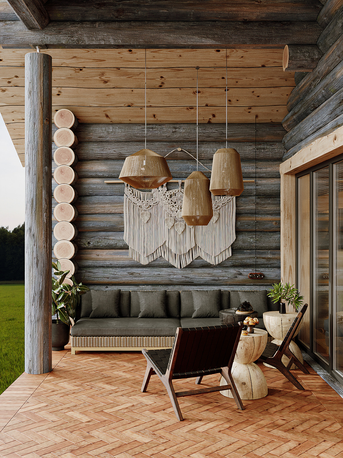 Дом из кело для рыбалки. Терраса